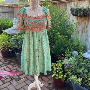 GREEN FLORAL SQUARE NECK EMPIRE WAIST DRESS  NWT